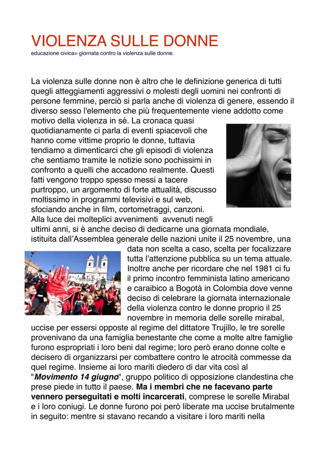 VIOLENZA SULLE DONNE
educazione civica= giornata contro la violenza sulle donne.
La violenza sulle donne non è altro che le definizione gene