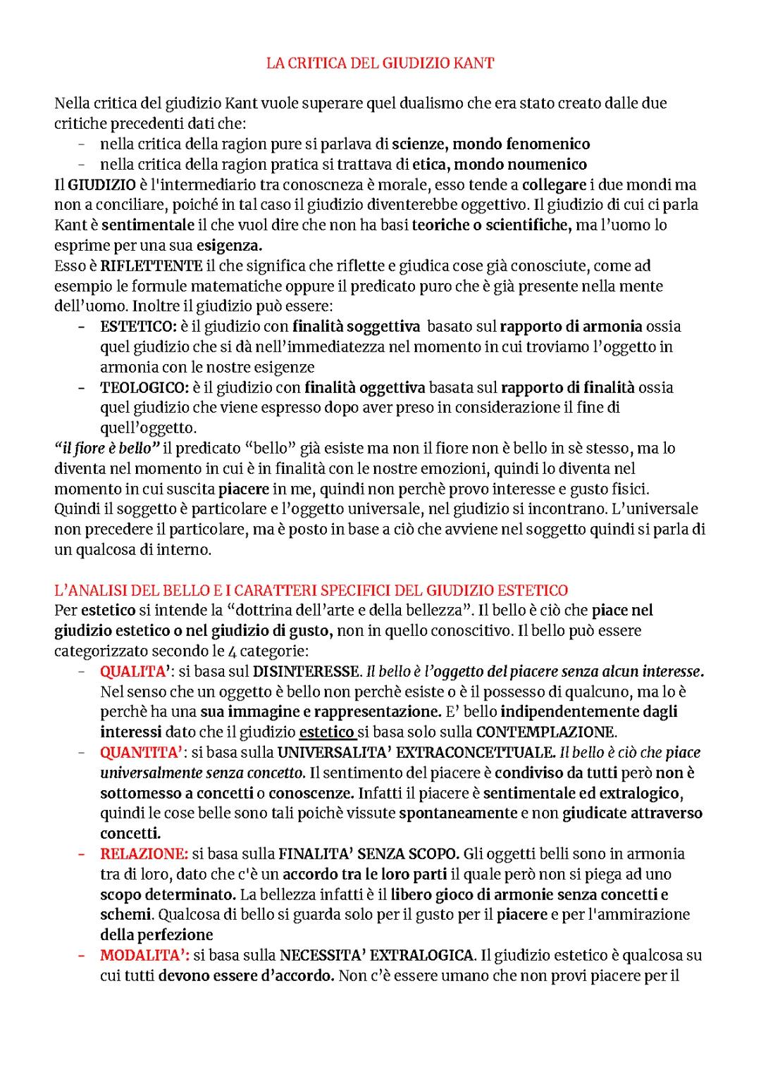 La critica del giudizio di Kant