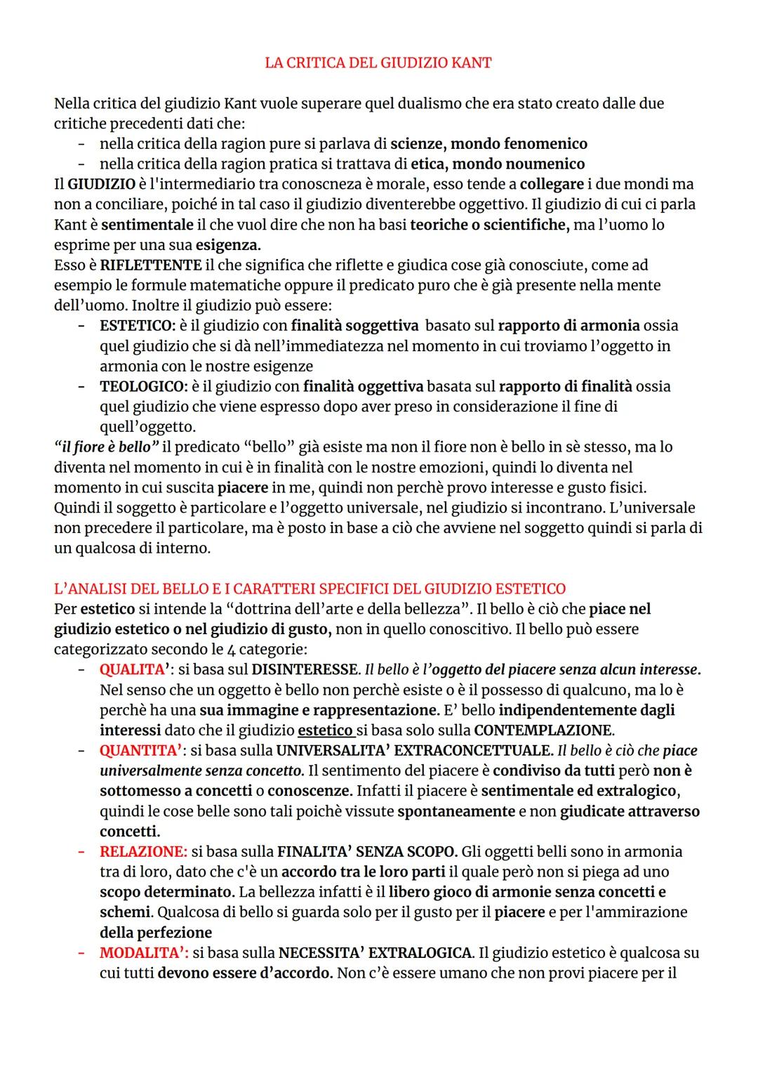 LA CRITICA DEL GIUDIZIO KANT
Nella critica del giudizio Kant vuole superare quel dualismo che era stato creato dalle due
critiche precedenti