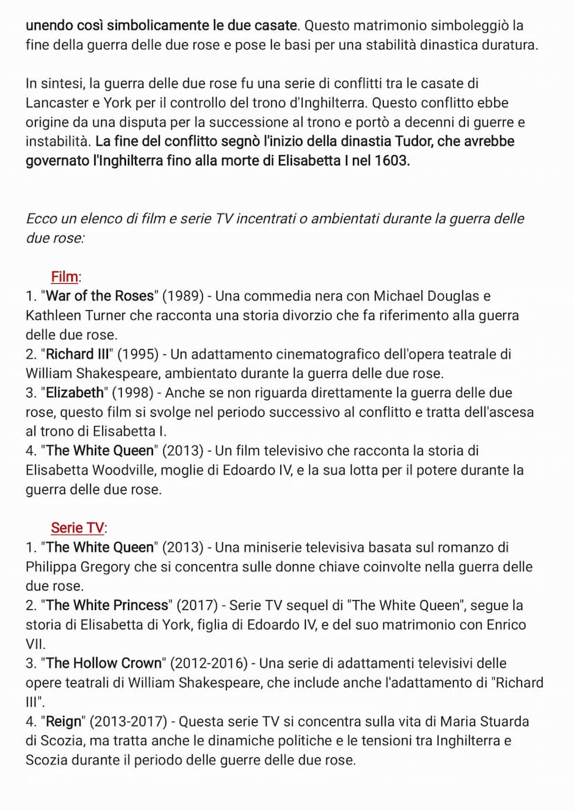 LA GUERRA DELLE DUE ROSE
La guerra delle due rose (War of the Roses) fu un conflitto
dinastico che ebbe luogo in Inghilterra durante il tard