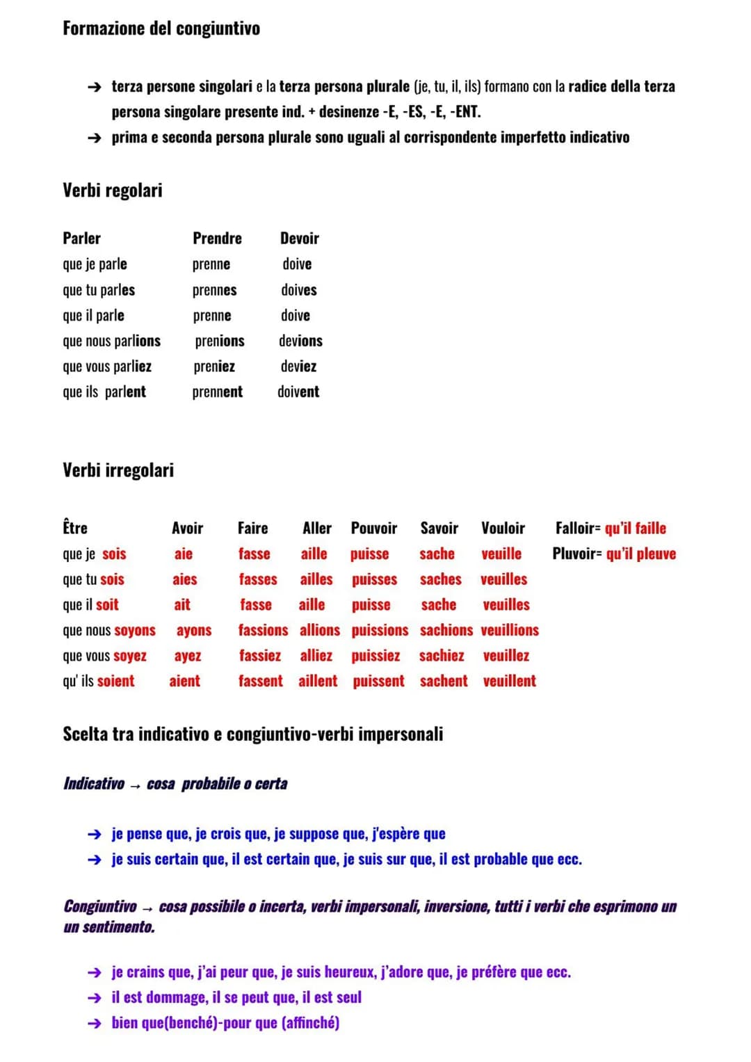 Formazione del congiuntivo
→ terza persone singolari e la terza persona plurale (je, tu, il, ils) formano con la radice della terza
persona 