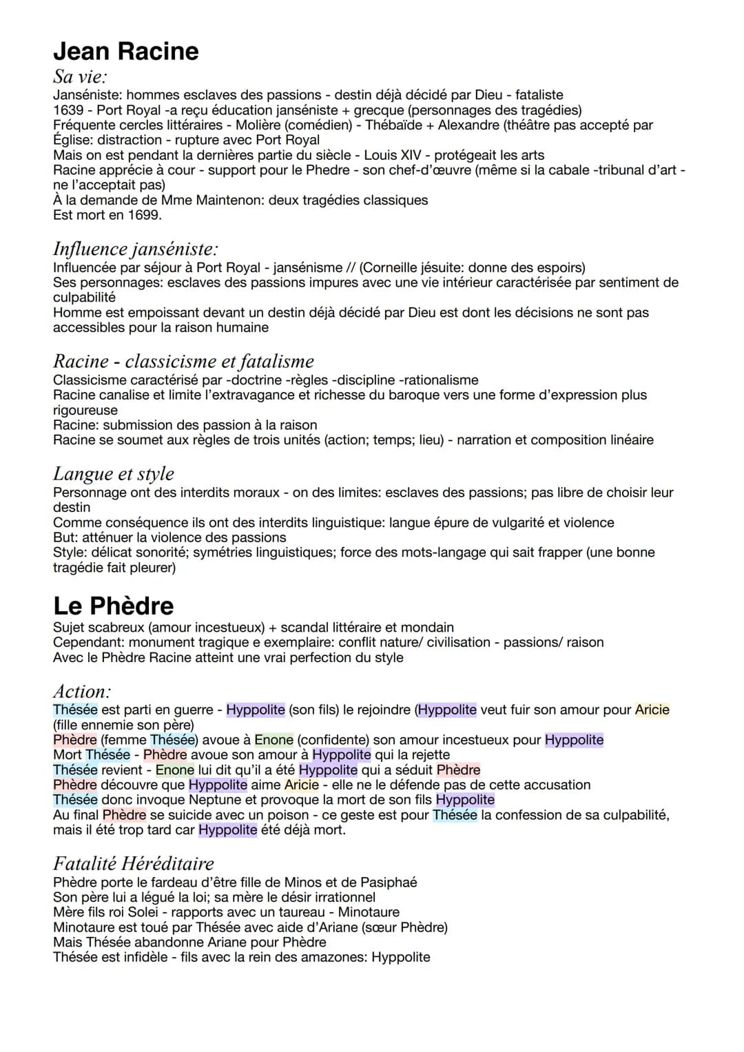 Jean Racine
Sa vie:
Janséniste: hommes esclaves des passions - destin déjà décidé par Dieu - fataliste
1639 - Port Royal -a reçu éducation j