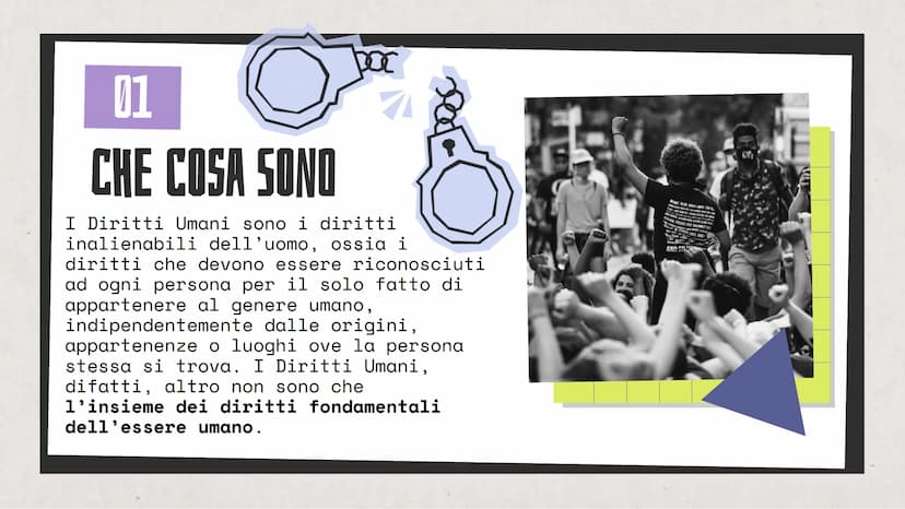 DIRITTI
UMANI
→
"Un diritto non è ciò che ti viene dato da qualcuno;
è ciò che nessuno può toglierti."
e INDICE
1. CHE COSA SONO
2. QUANDO F