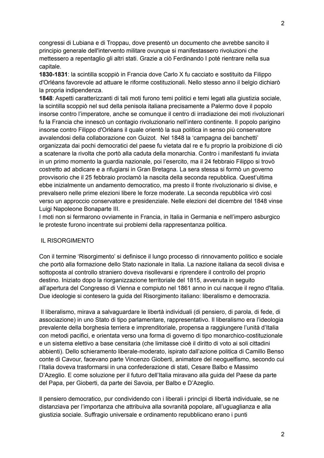 # 1

RIASSUNTI STORIA

RESTAURAZIONE

Il termine restaurazione viene usato per indicare il periodo compreso tra il 1815 e il 1830
caratteriz