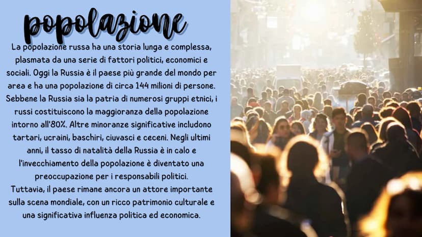 Russia
lo stato più grande
dell'mondo
OMY
inaass
AVA
KO carta d'identità
Stato: Federazione Russa
Lingua: russo
Moneta: Rublo russo
Capitale