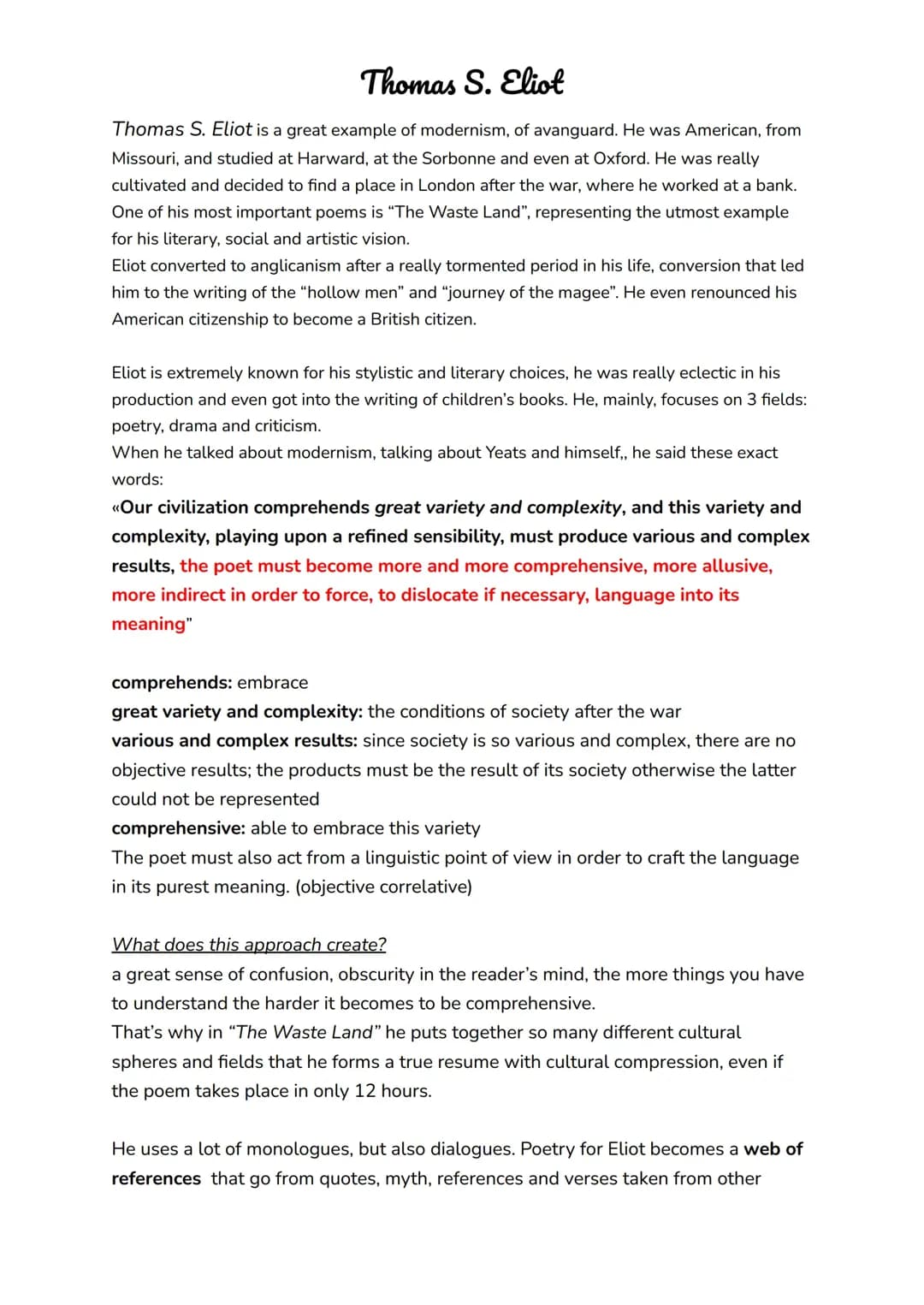 Summary and analysis of T.S. Eliot's poetry and thought