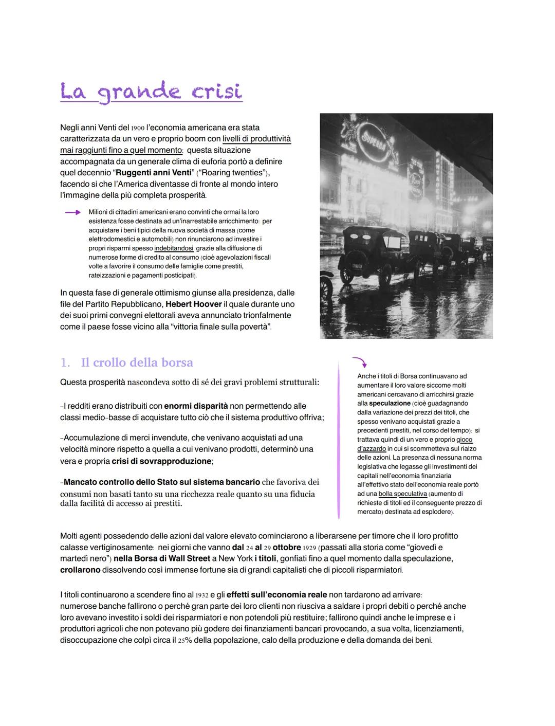 # La grande crisi

Negli anni Venti del 1900 l'economia americana era stata
caratterizzata da un vero e proprio boom con livelli di produtti