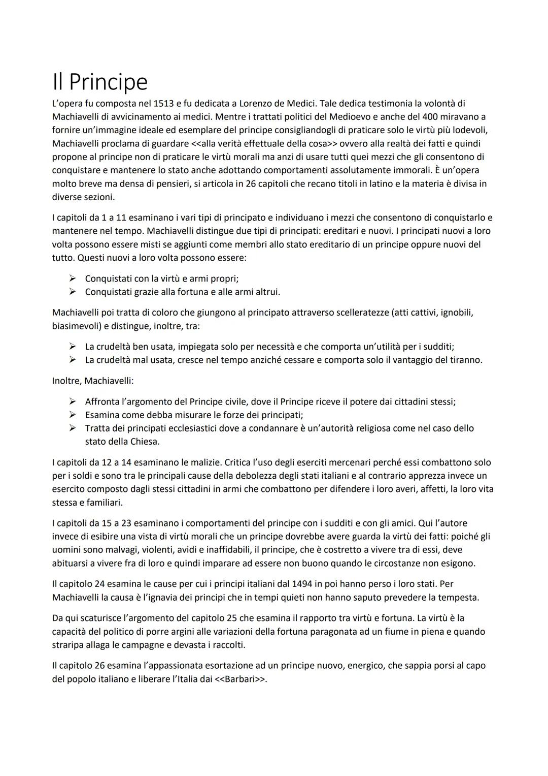 Machiavelli
Nasce il 3 maggio 1469. Appartiene alla fazione antimedicea e per questo ridotto in
povertà. Non frequentò per questo l'universi