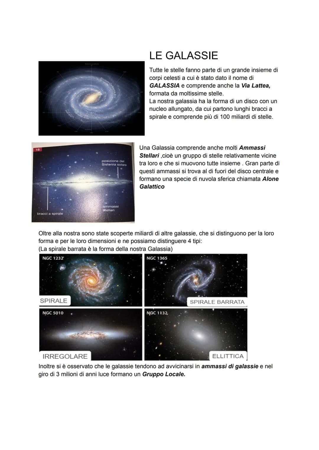18
bracci a spirale
SPIRALE
posizione del
Sistema solare
NGC 5010
ammassi
stellari
LE GALASSIE
Tutte le stelle fanno parte di un grande insi