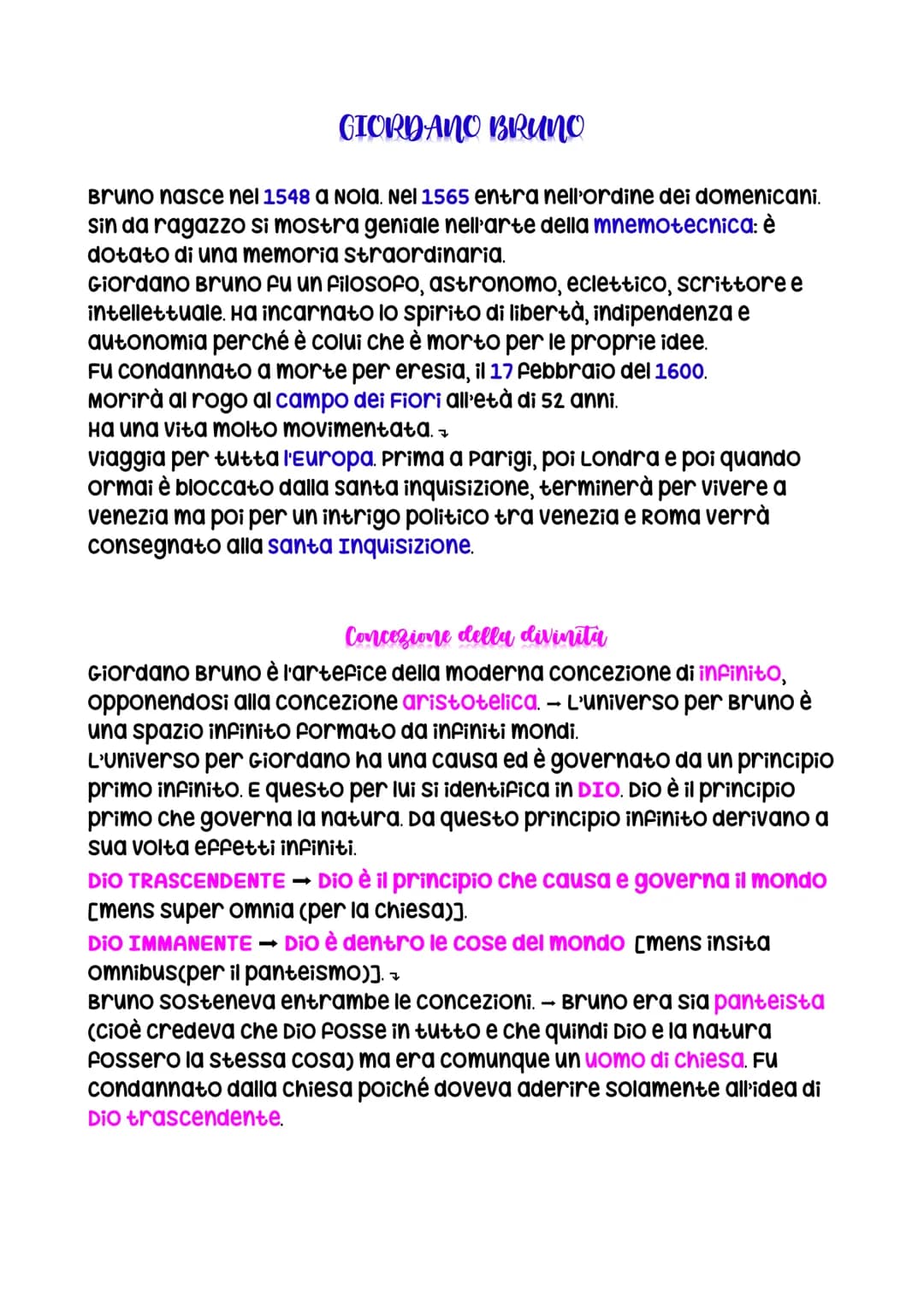 GIORDANO BRUNO
Bruno nasce nel 1548 a Nola. Nel 1565 entra nell'ordine dei domenicani.
sin da ragazzo si mostra geniale nell'arte della mnem