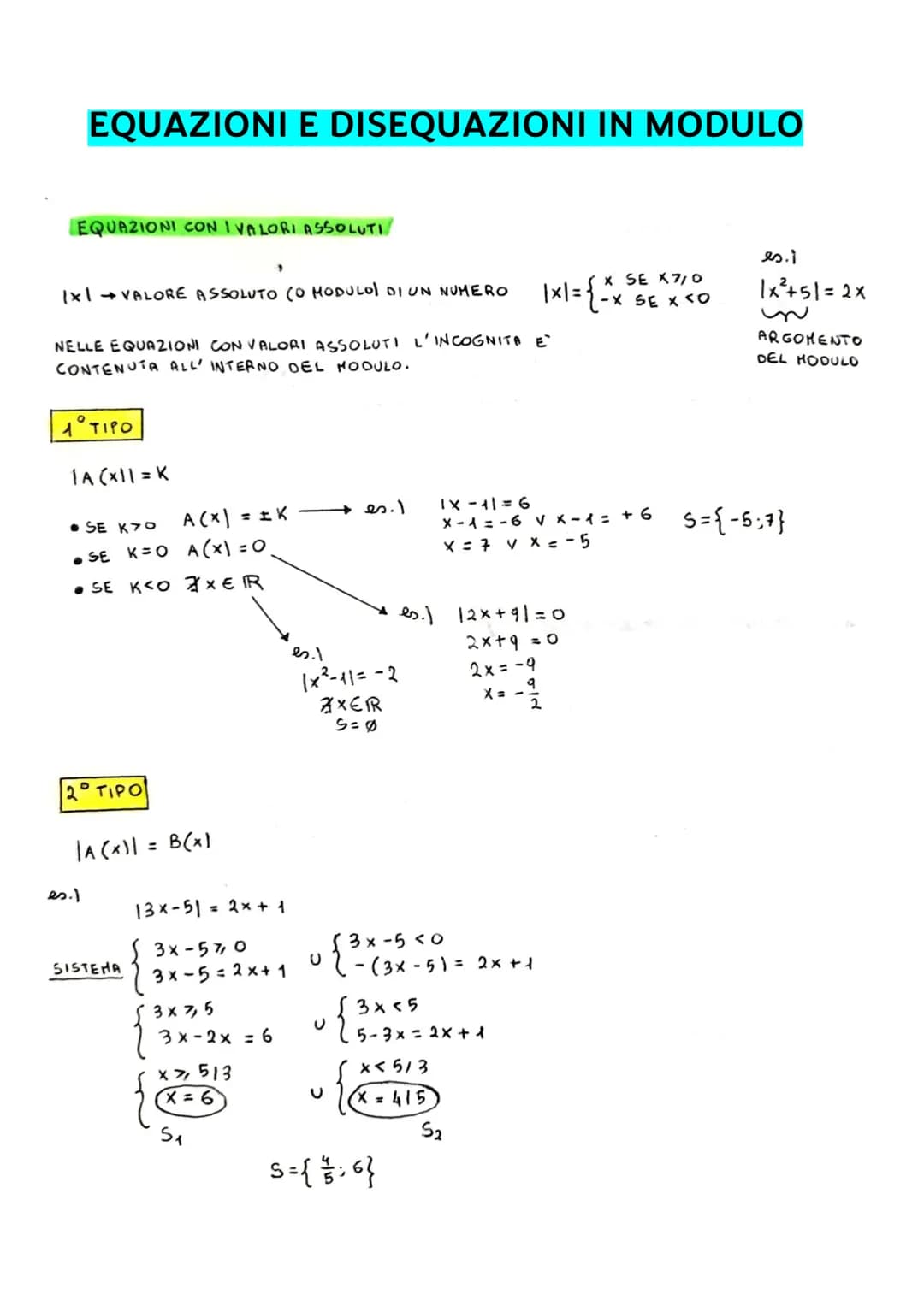 EQUAZIONI E DISEQUAZIONI IN MODULO
EQUAZIONI CON I VALORI ASSOLUTI/
1x1 →VALORE ASSOLUTO (O MODULO) DI UN NUMERO
NELLE EQUAZIONI CON VALORI 