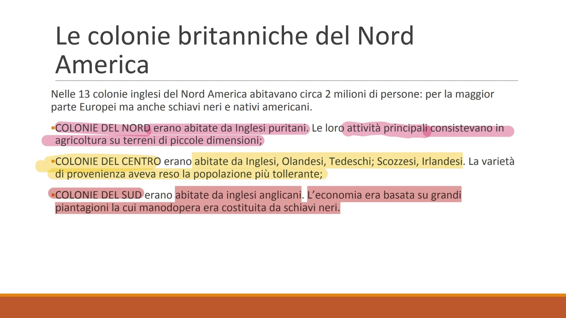 RIVOLUZIONE
AMERICANA
PP. 214 - Le colonie britanniche del Nord
America
Nelle 13 colonie inglesi del Nord America abitavano circa 2 milioni 