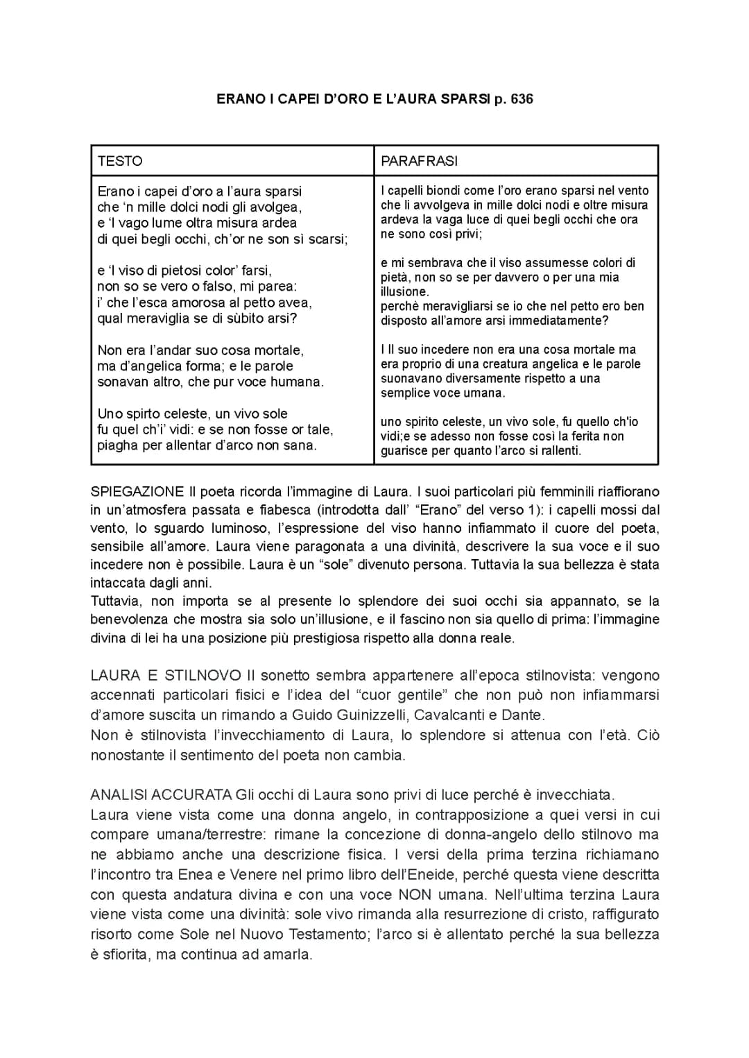 Petrarca: ERANO I CAPEI D’ORO E L’AURA SPARSI