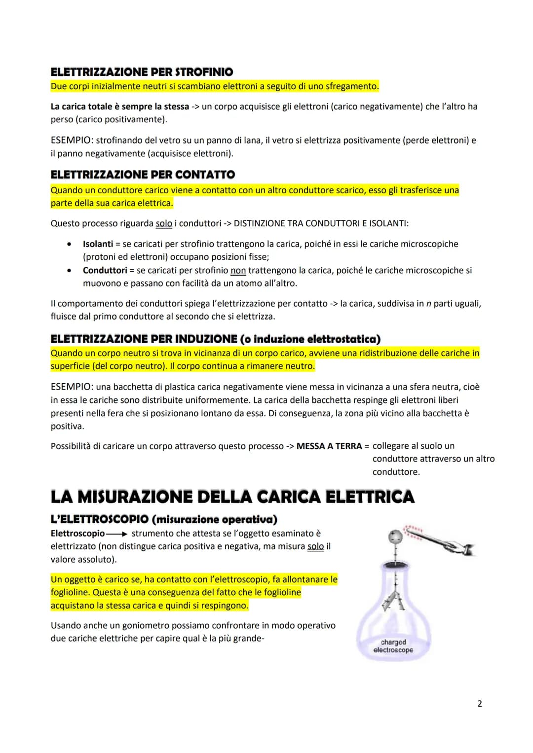 ELETTRIZZAZIONE DEI CORPI
processo con cui un corpo acquista un eccesso di cariche
positive o negative, oppure si verifica una ridistribuzio