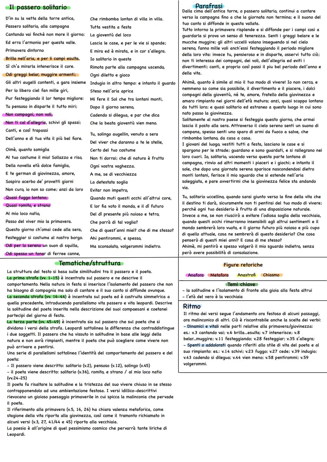 # Il passero solitario

D'in su la vetta della torre antica,
Passero solitario, alla campagna
Cantando vai finché non more il giorno:
Ed err