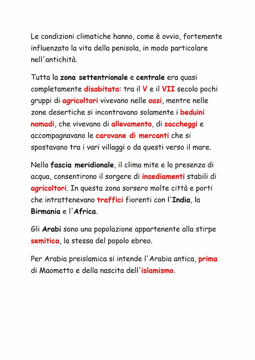 L'Islam
La civiltà araba nacque nella penisola arabica, una
penisola dalla forma di un trapezio, circondata ad ovest
dal Mar Rosso, a sud da