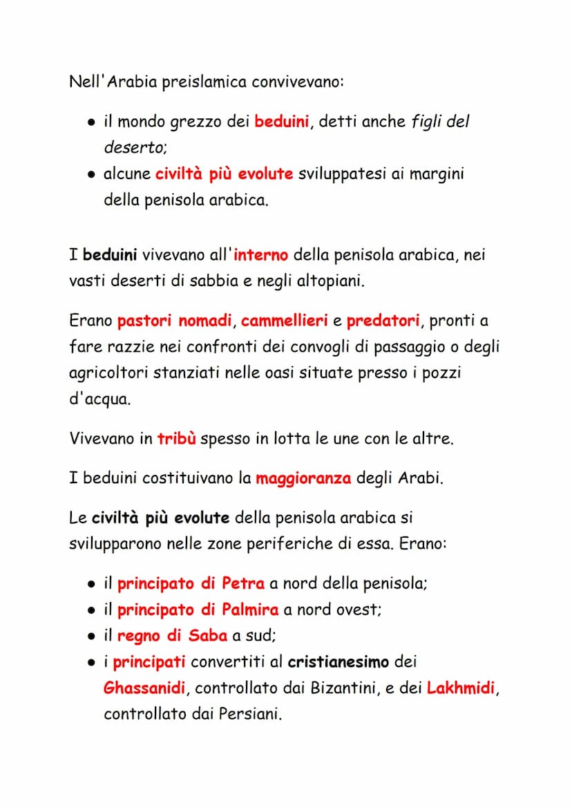 L'Islam
La civiltà araba nacque nella penisola arabica, una
penisola dalla forma di un trapezio, circondata ad ovest
dal Mar Rosso, a sud da