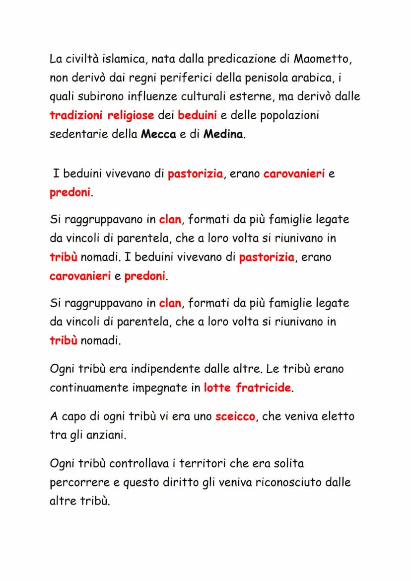 L'Islam
La civiltà araba nacque nella penisola arabica, una
penisola dalla forma di un trapezio, circondata ad ovest
dal Mar Rosso, a sud da