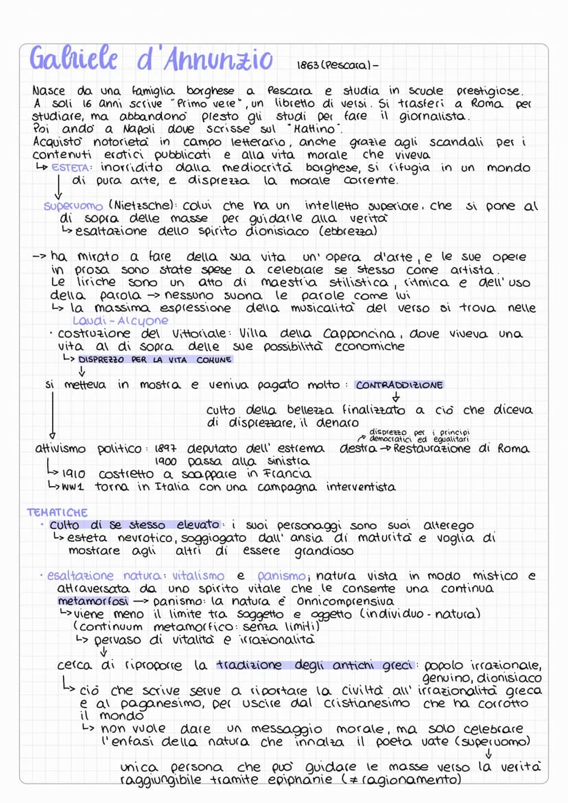 Gabriele d'Annunzio
Nasce da una famiglia borghese a Pescara e studia in scuole prestigiose.
A soli 16 anni scrive "Primo vere", un libretto
