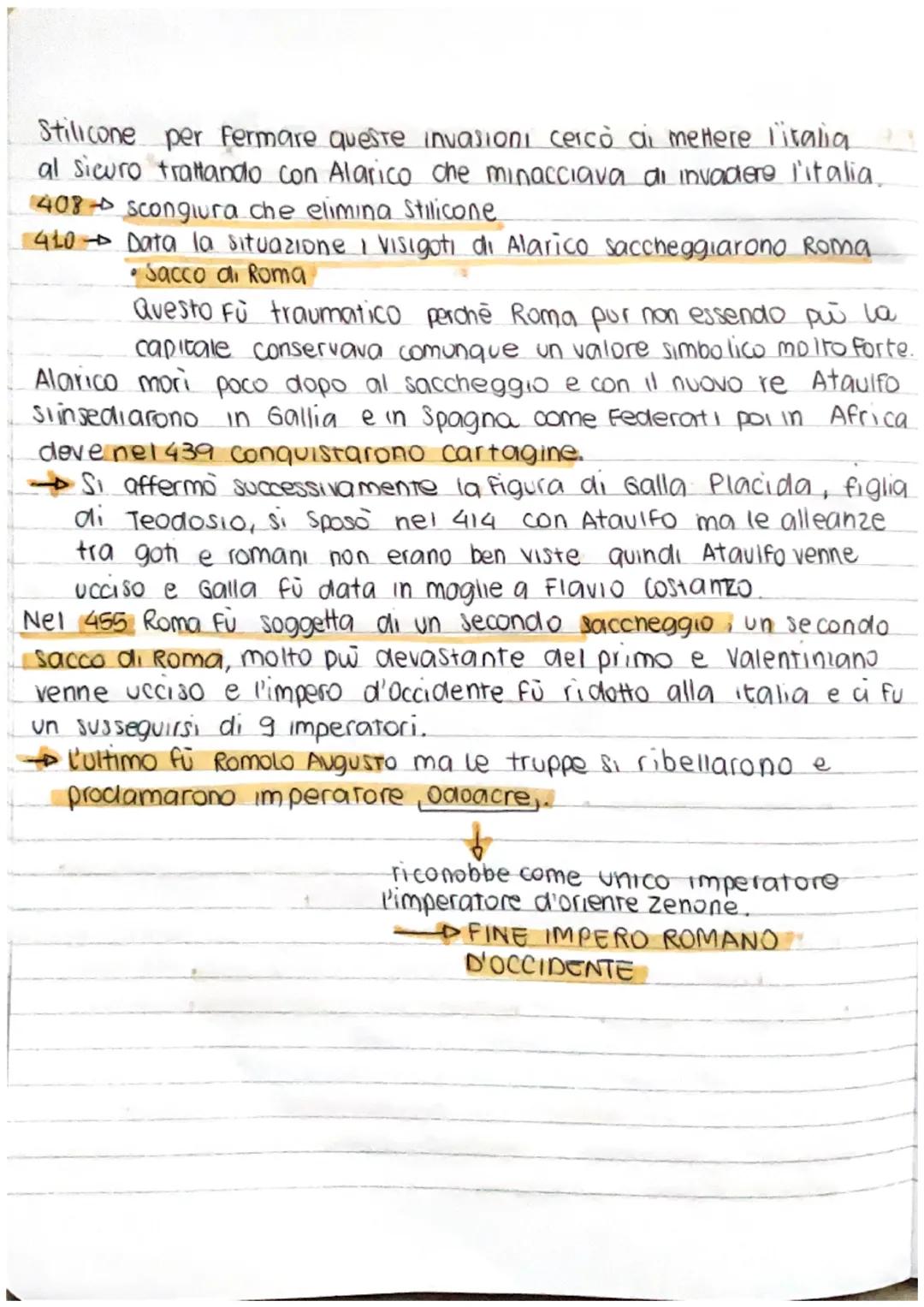 # LA FINE DELL' IMPERO D'OCCIDENTE

Morte Teodosio (395)

lascia i'cupero ai suoi z figli

OCCIDENTE A ONDRIO

→l'occidente era indebolito

