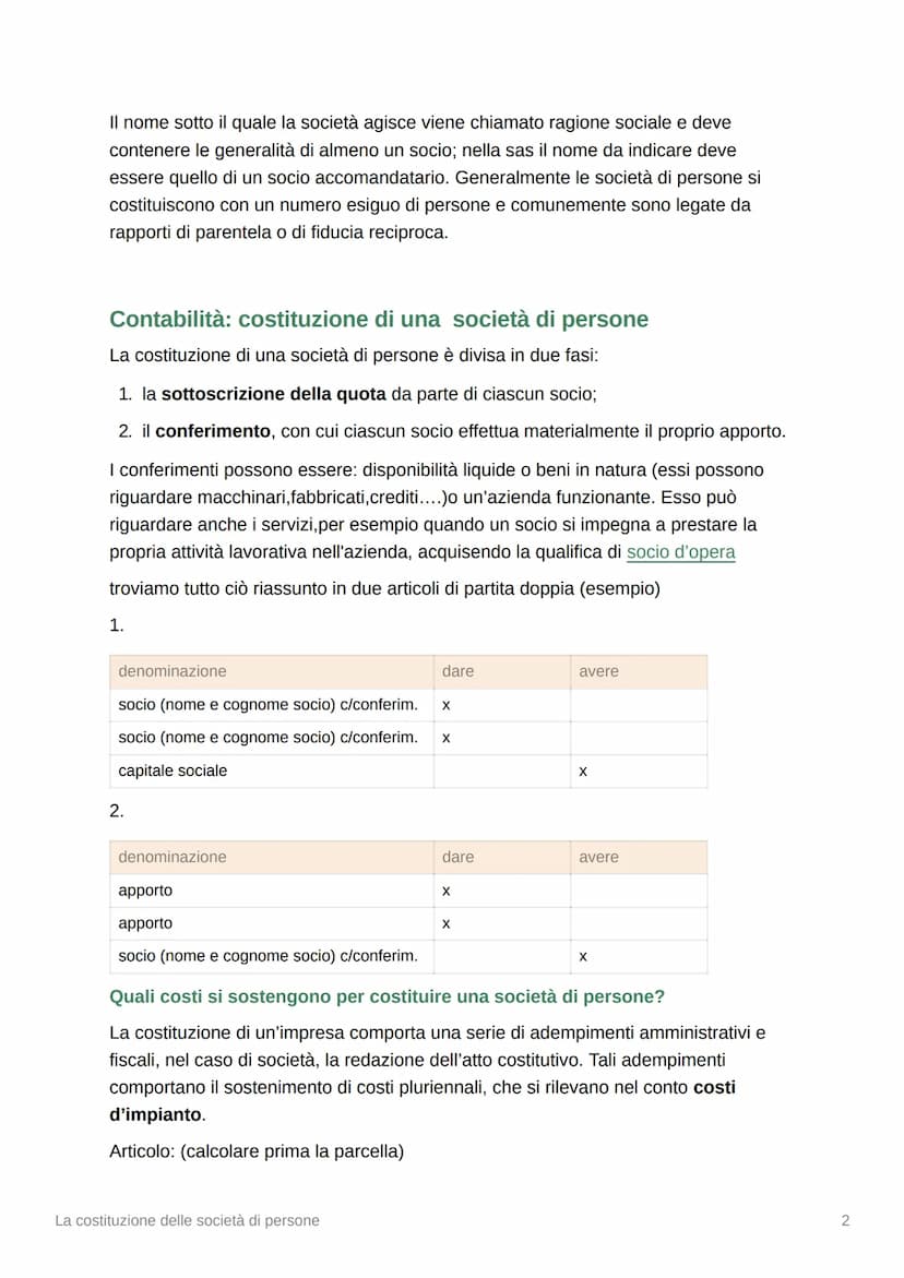 La costituzione delle società di
persone
Le società di persone sono imprese collettive il cui soggetto economico è
anche soggetto giuridico.