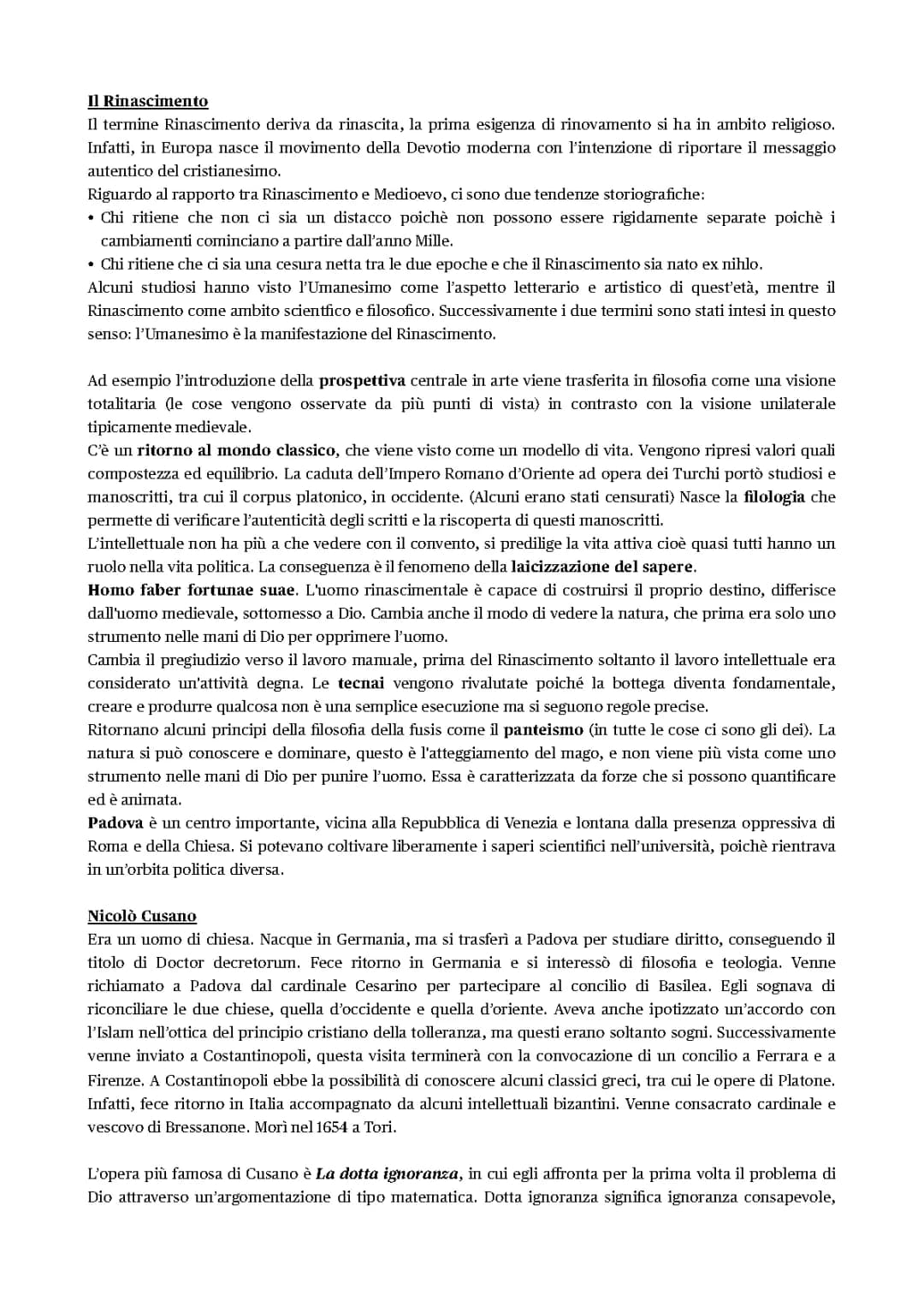 Rinascimento, Cusano, Campanella, Bruno