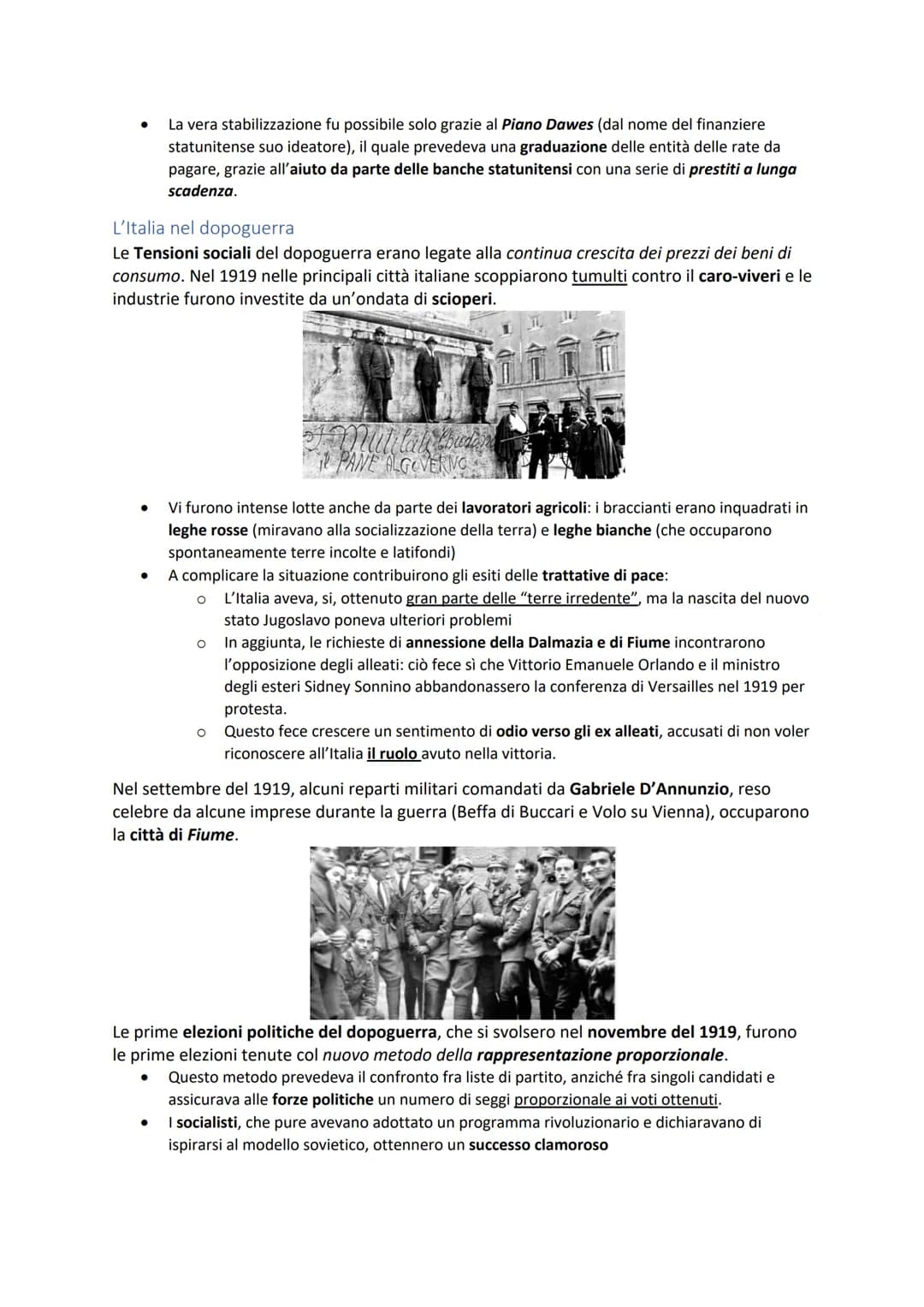 Il primo Dopoguerra
Il grave dissesto economico e il biennio rosso
Mutamenti Economici
L'esperienza della Grande Guerra aveva sconvolto e tr