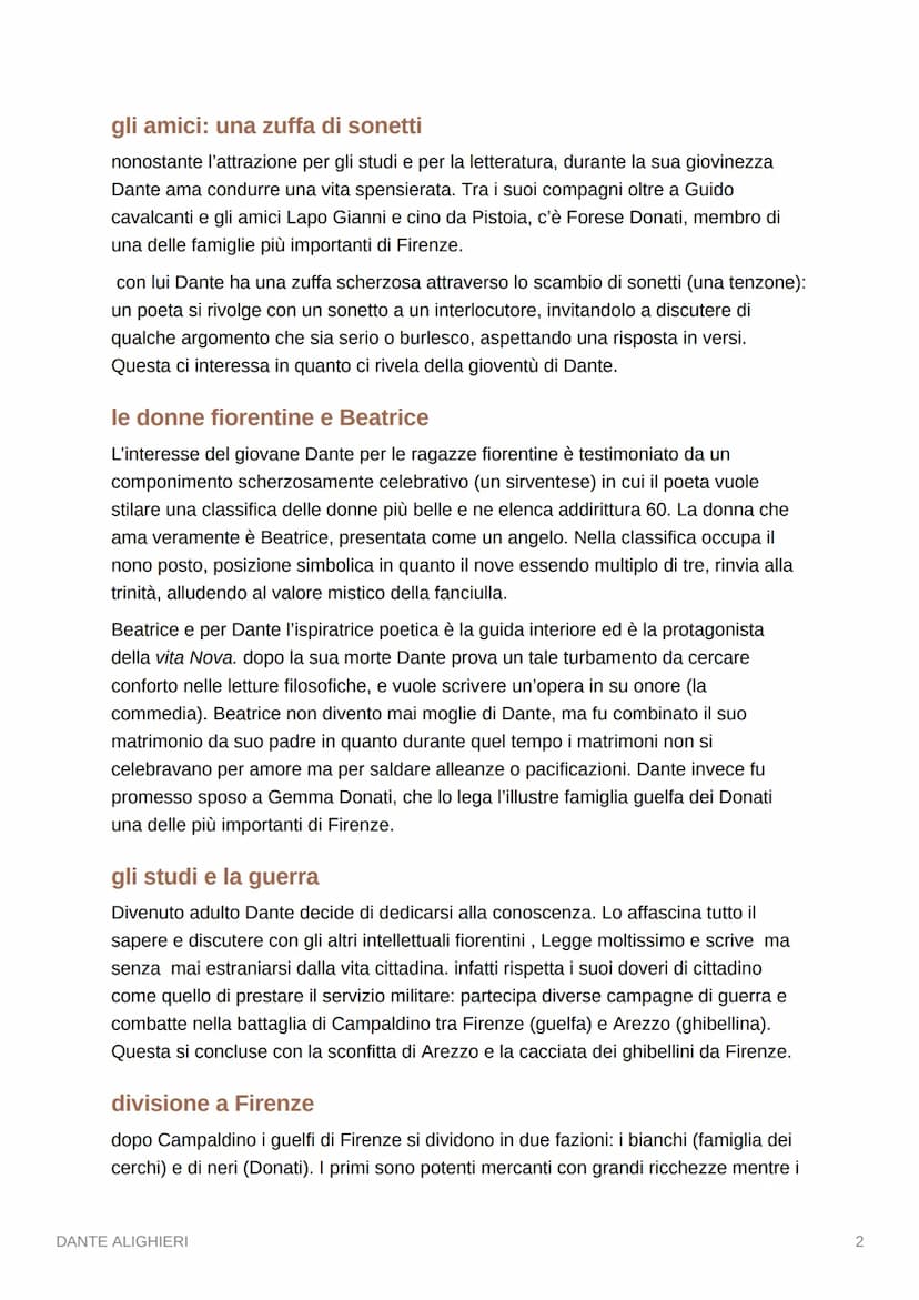 DANTE ALIGHIERI
LA VITA
abbiamo poche tracce dell'infanzia e della prima giovinezza di Dante Alighieri.
Sappiamo che nasce a Firenze nel 126