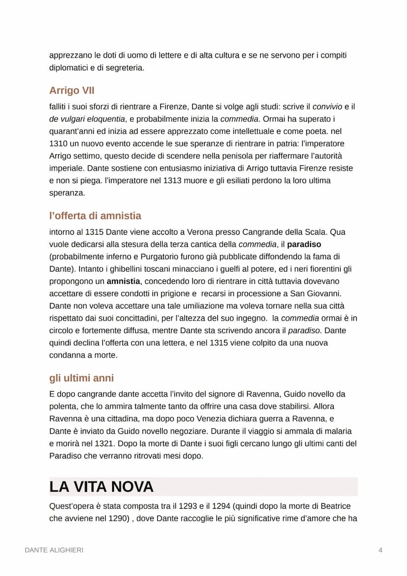 DANTE ALIGHIERI
LA VITA
abbiamo poche tracce dell'infanzia e della prima giovinezza di Dante Alighieri.
Sappiamo che nasce a Firenze nel 126