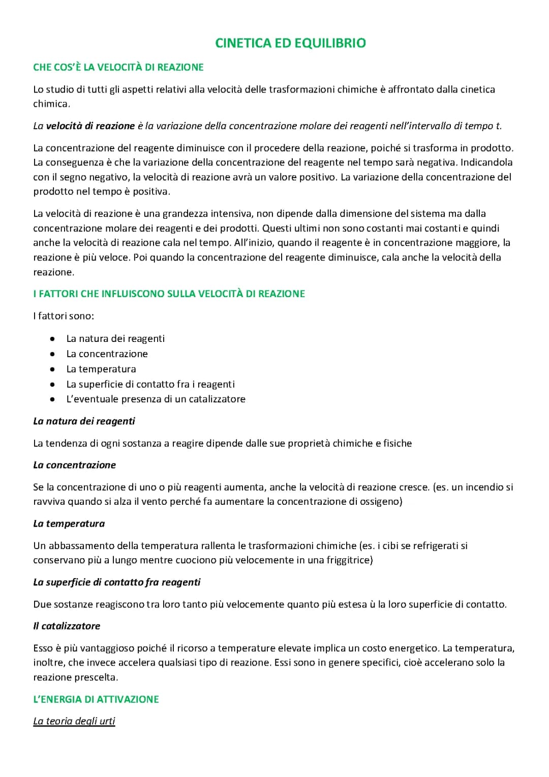 Cinetica ed equilibrio