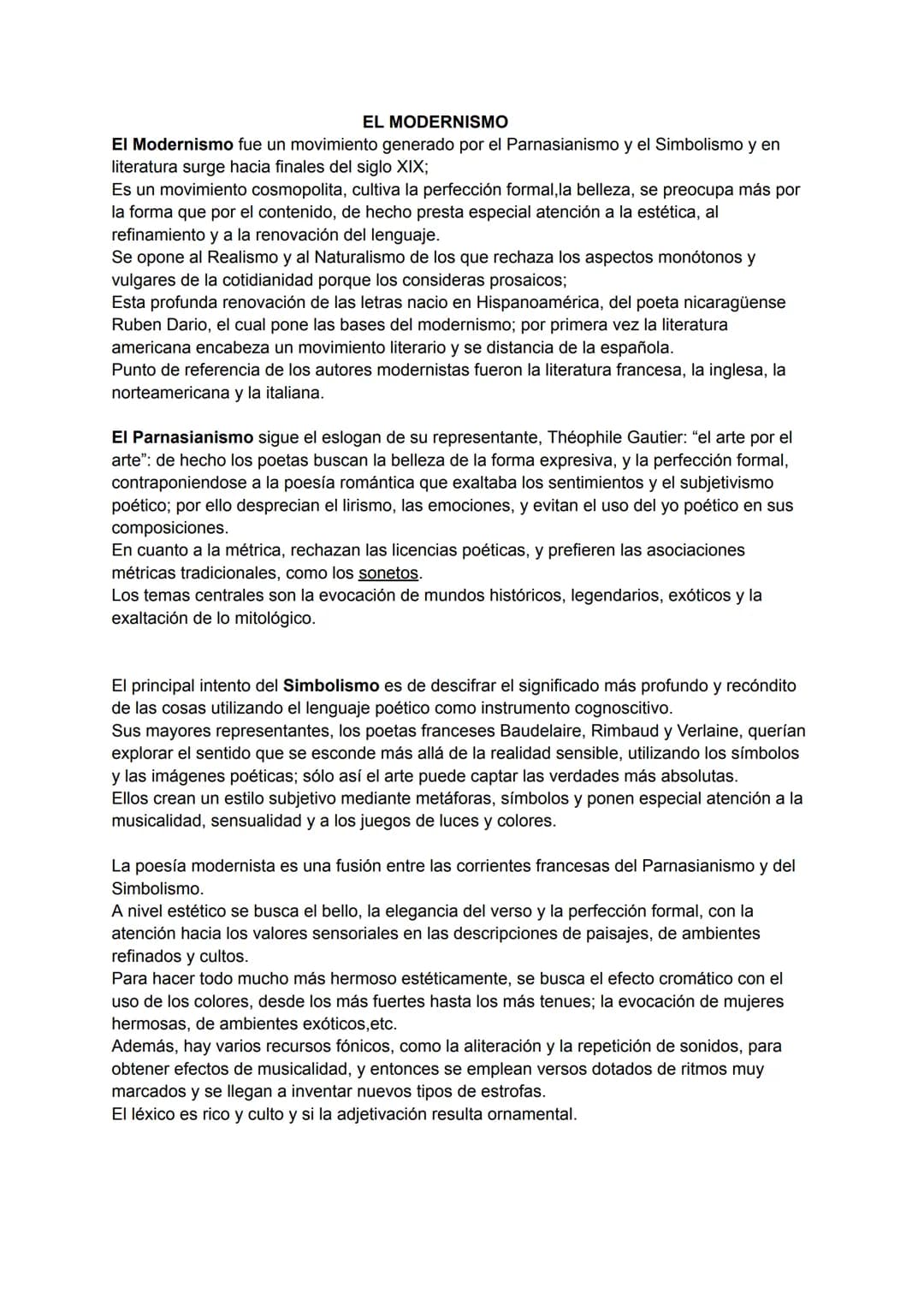 EL MODERNISMO
El Modernismo fue un movimiento generado por el Parnasianismo y el Simbolismo y en
literatura surge hacia finales del siglo XI