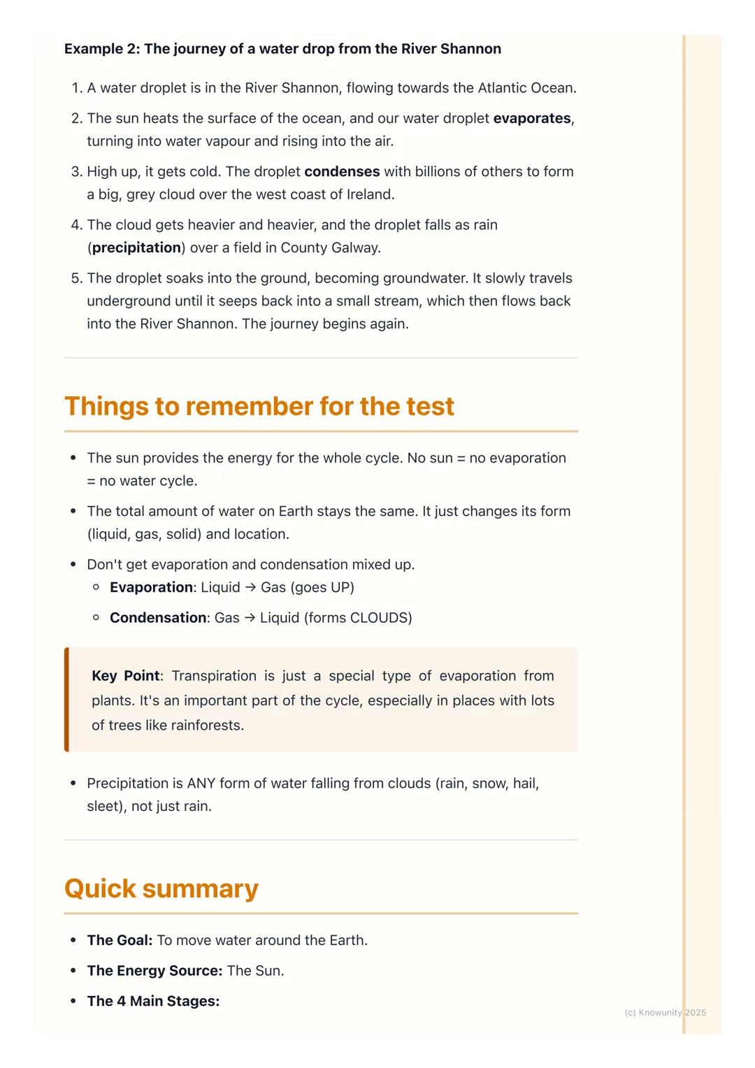 # The Water Cycle

## What is the water cycle?

The water cycle is the journey water takes as it moves from the land to the sky
and back aga