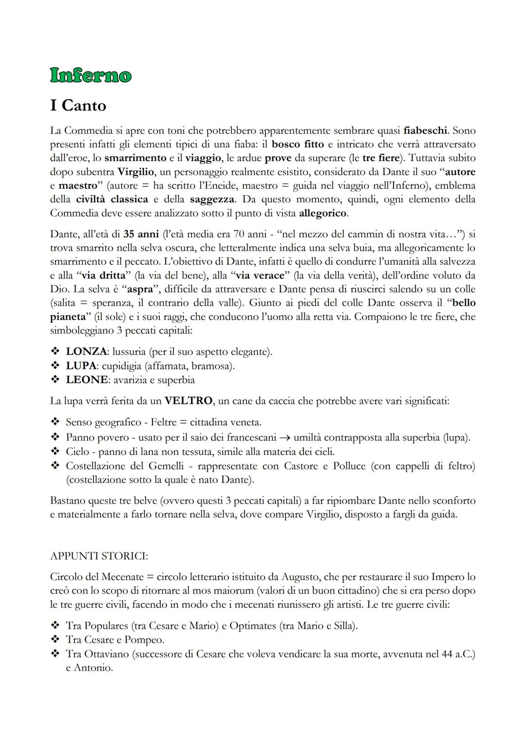# Inferno

I Canto

La Commedia si apre con toni che potrebbero apparentemente sembrare quasi fiabeschi. Sono
presenti infatti gli elementi 