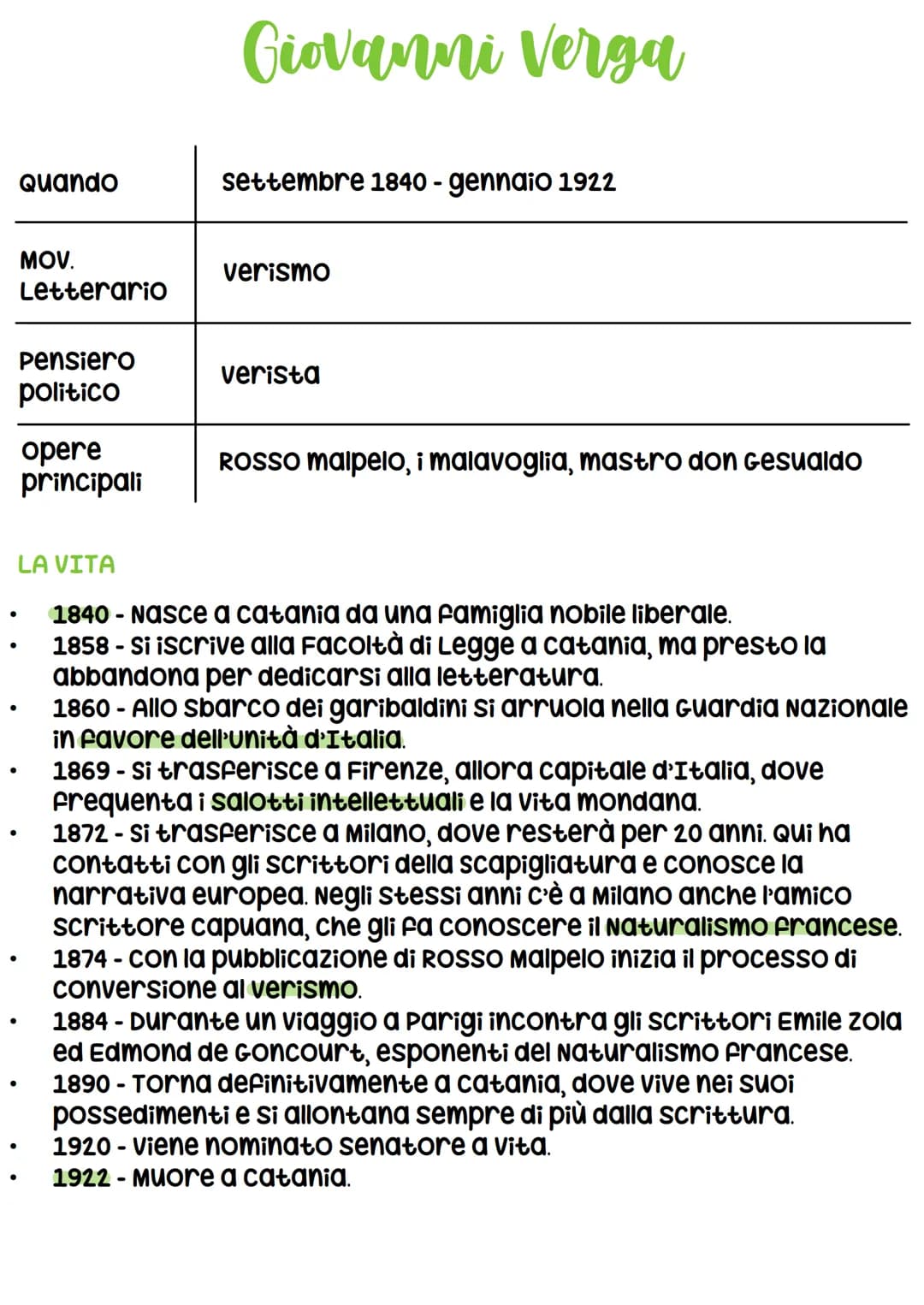 Quando
●
MOV.
Letterario
Pensiero
politico
opere
principali
Giovanni Verga
settembre 1840-gennaio 1922
verismo
verista
ROSSO Malpelo, imalav
