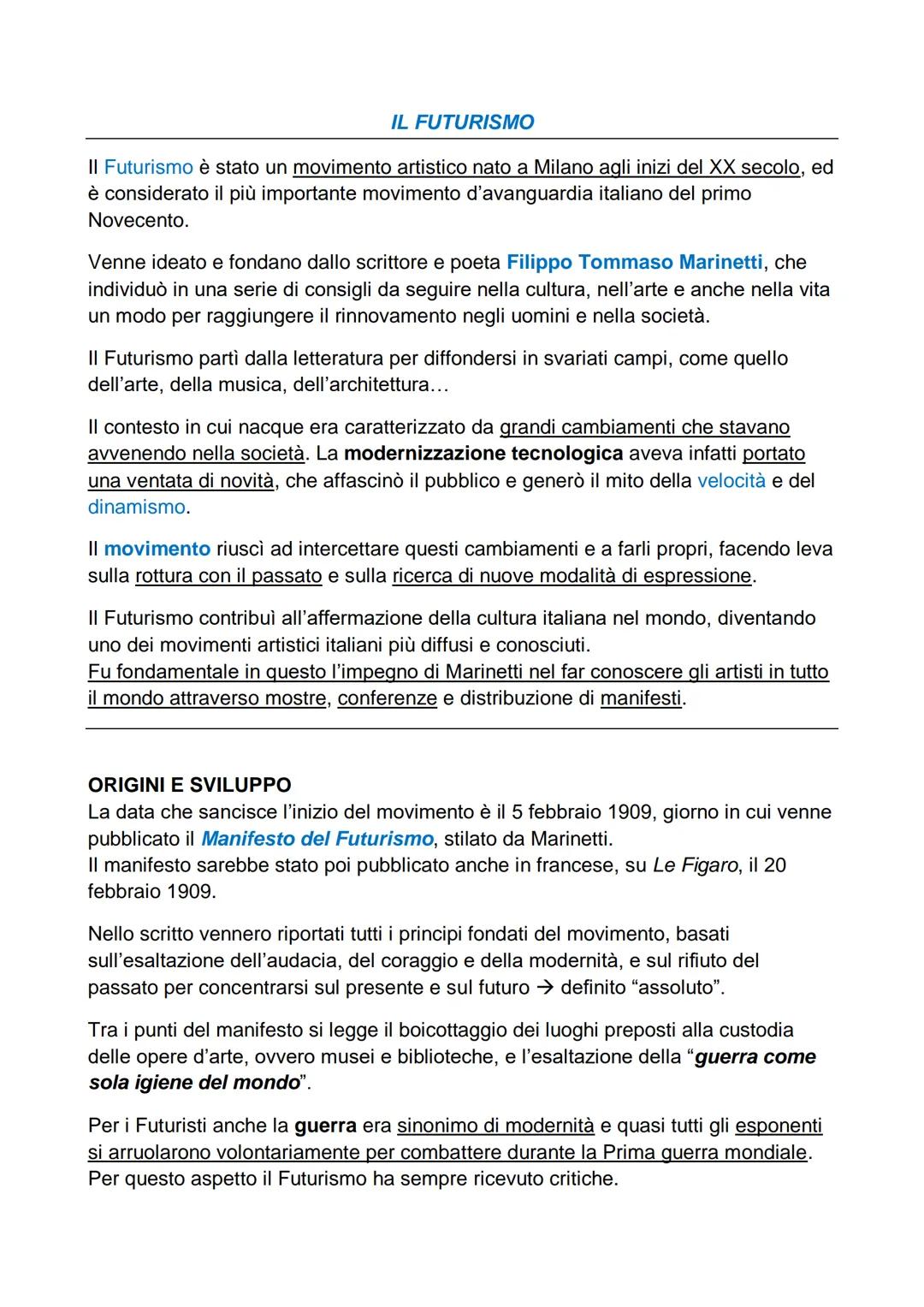 # IL FUTURISMO

II Futurismo è stato un movimento artistico nato a Milano agli inizi del XX secolo, ed
è considerato il più importante movim