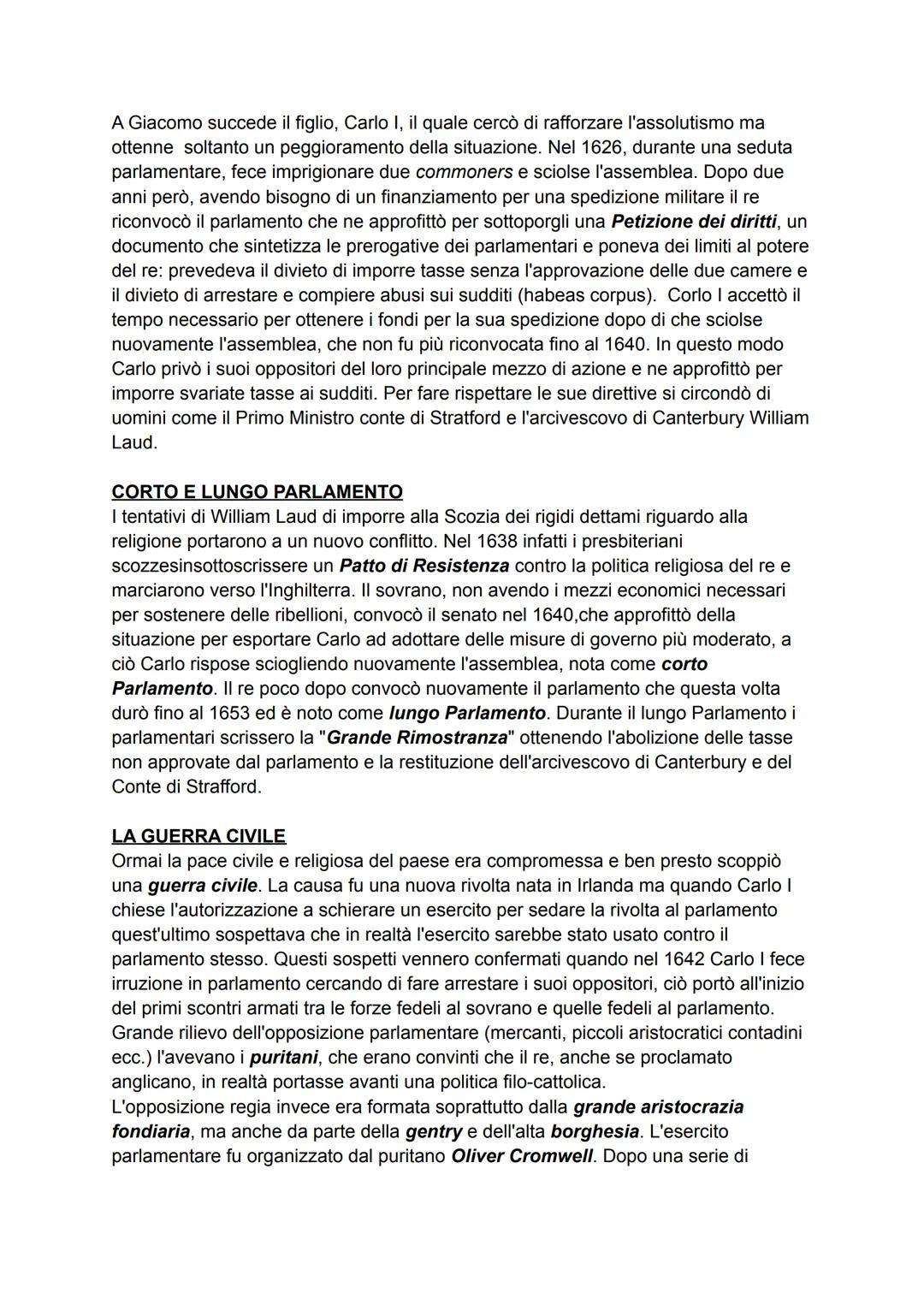 LA RIVOLUZIONE INGLESE
Dopo la morte di Elisabetta I divenne re Giacomo I Stuart che si trovò a capo di un
regno vasto e prospero. Tuttavia 