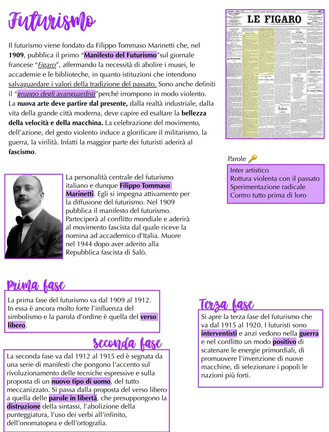 Futurismo
Il futurismo viene fondato da Filippo Tommaso Marinetti che, nel
1909, pubblica il primo "Manifesto del Futurismo"sul giornale
fra