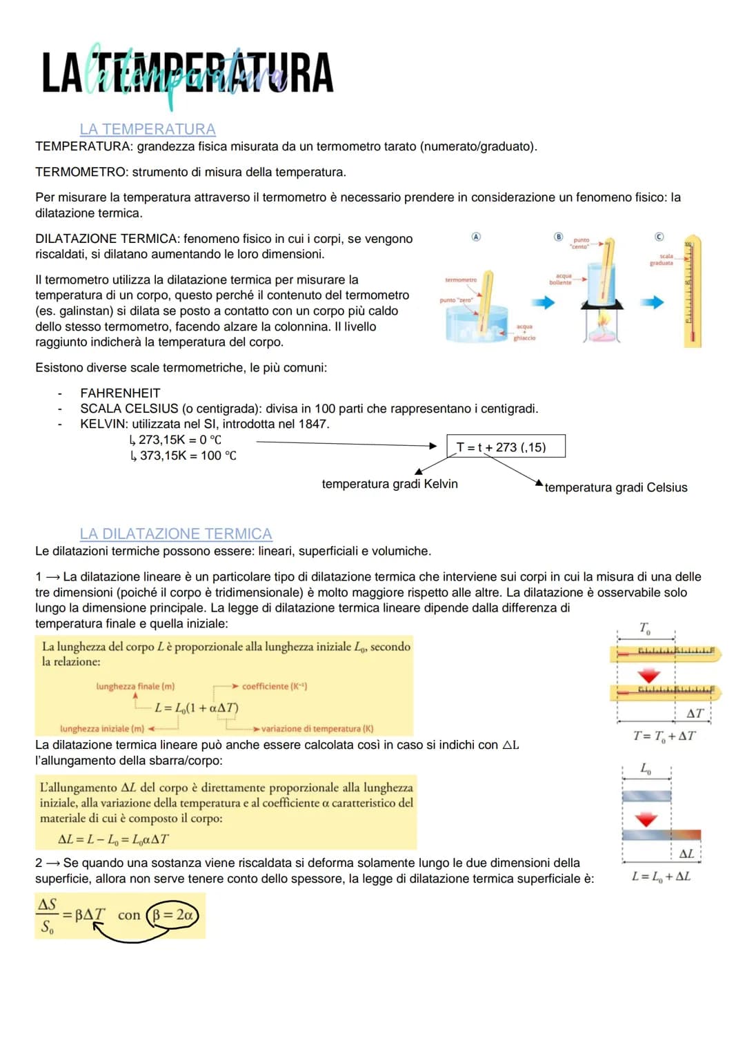 LA TEMPERATURA
LA TEMPERATURA
TEMPERATURA: grandezza fisica misurata da un termometro tarato (numerato/graduato).
TERMOMETRO: strumento di m