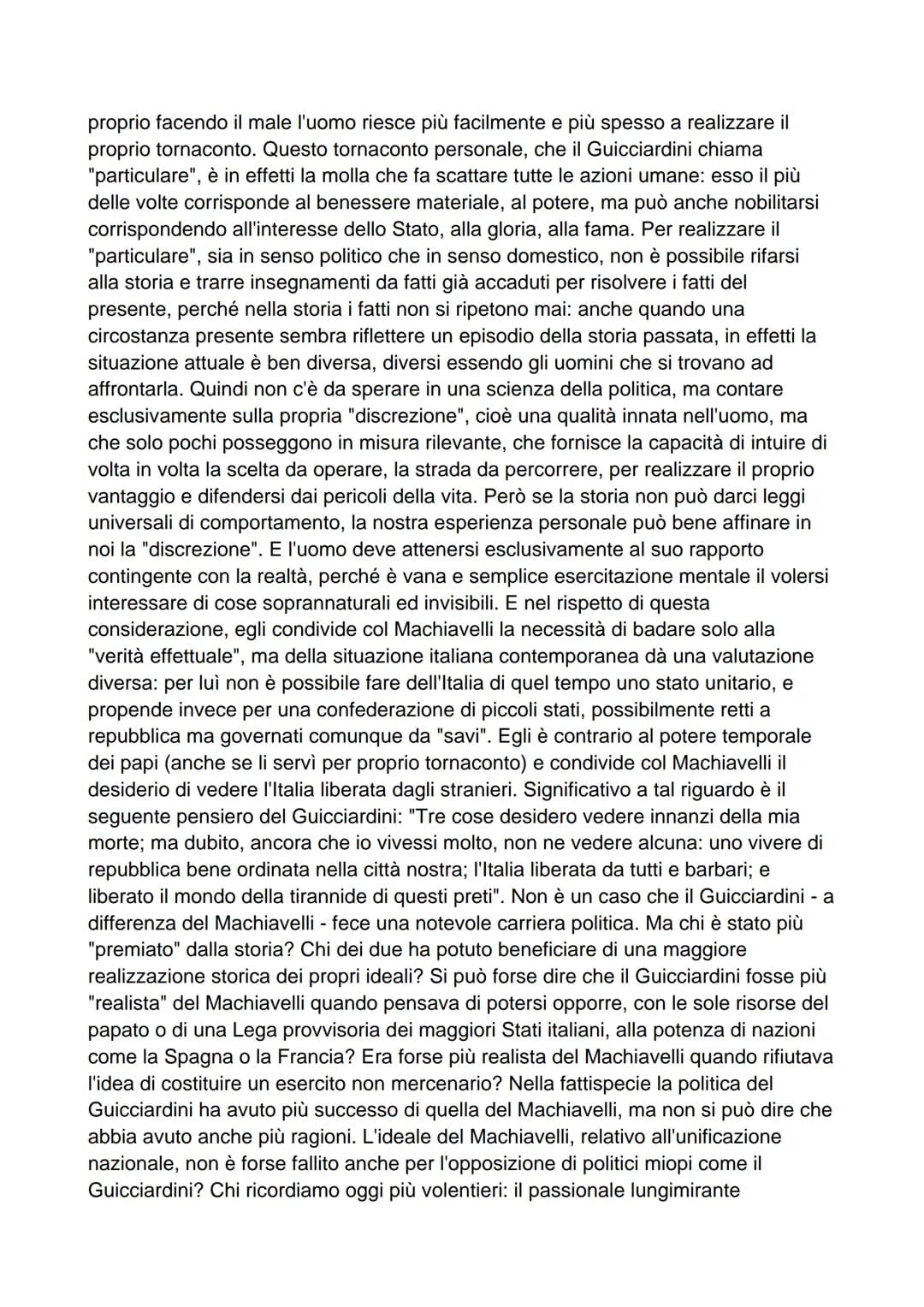 Il pensiero e il confronto con Machiavelli
La grande, infamante accusa che il Guicciardini muove al Machiavelli è di essere
un "utopista" in