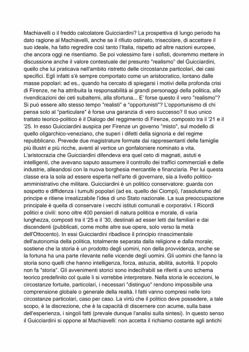 Il pensiero e il confronto con Machiavelli
La grande, infamante accusa che il Guicciardini muove al Machiavelli è di essere
un "utopista" in