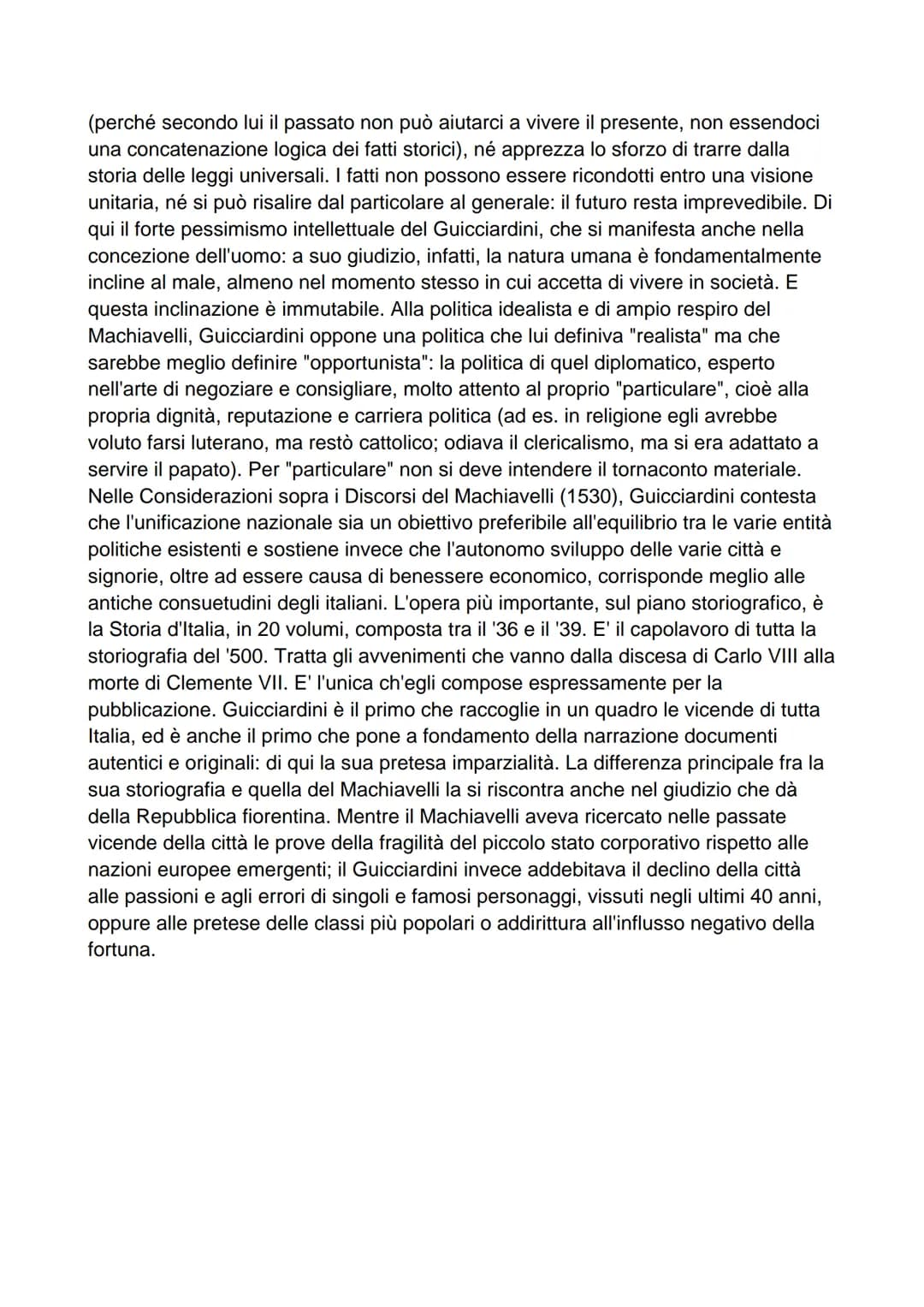 Il pensiero e il confronto con Machiavelli
La grande, infamante accusa che il Guicciardini muove al Machiavelli è di essere
un "utopista" in