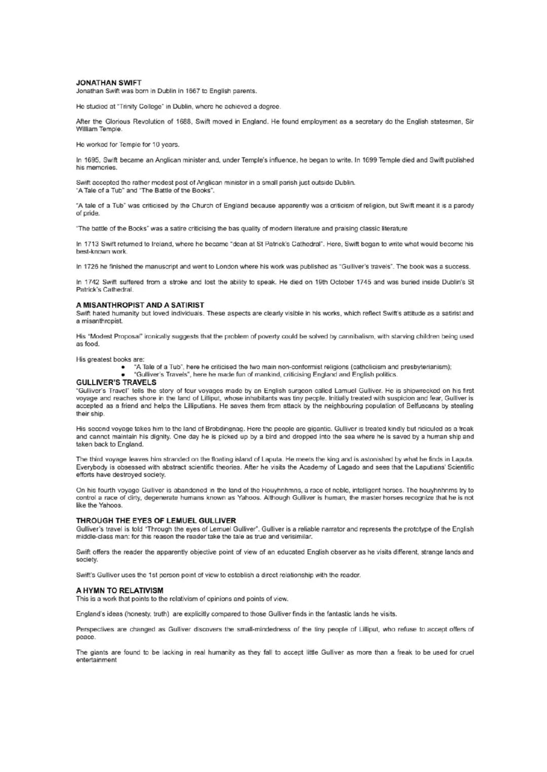 All About Jonathan Swift: PDF Summaries and Fun Facts