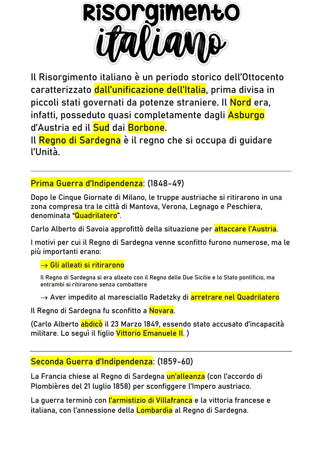 Risorgimento
italiano
Il Risorgimento italiano è un periodo storico dell'Ottocento
caratterizzato dall'unificazione dell'Italia, prima divis