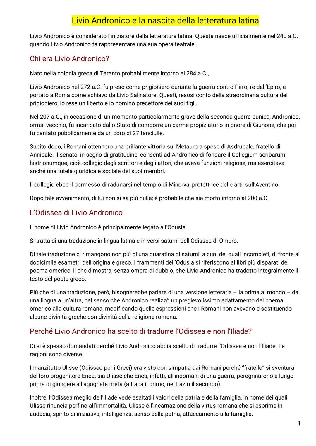 Livio Andronico e la nascita della letteratura latina
Livio Andronico è considerato l'iniziatore della letteratura latina. Questa nasce uffi