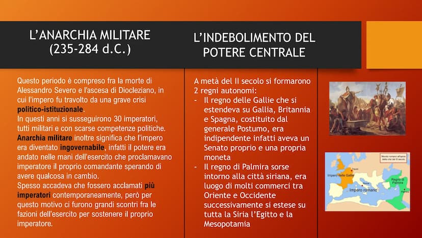 DALL'ANARCHIA
MILITARE A COSTANTINO L'ANARCHIA MILITARE L'ANARCHIA MILITARE
(235-284 d.C.)
Questo periodo è compreso fra la morte di
Alessan