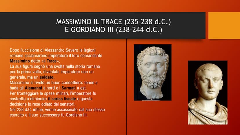 DALL'ANARCHIA
MILITARE A COSTANTINO L'ANARCHIA MILITARE L'ANARCHIA MILITARE
(235-284 d.C.)
Questo periodo è compreso fra la morte di
Alessan