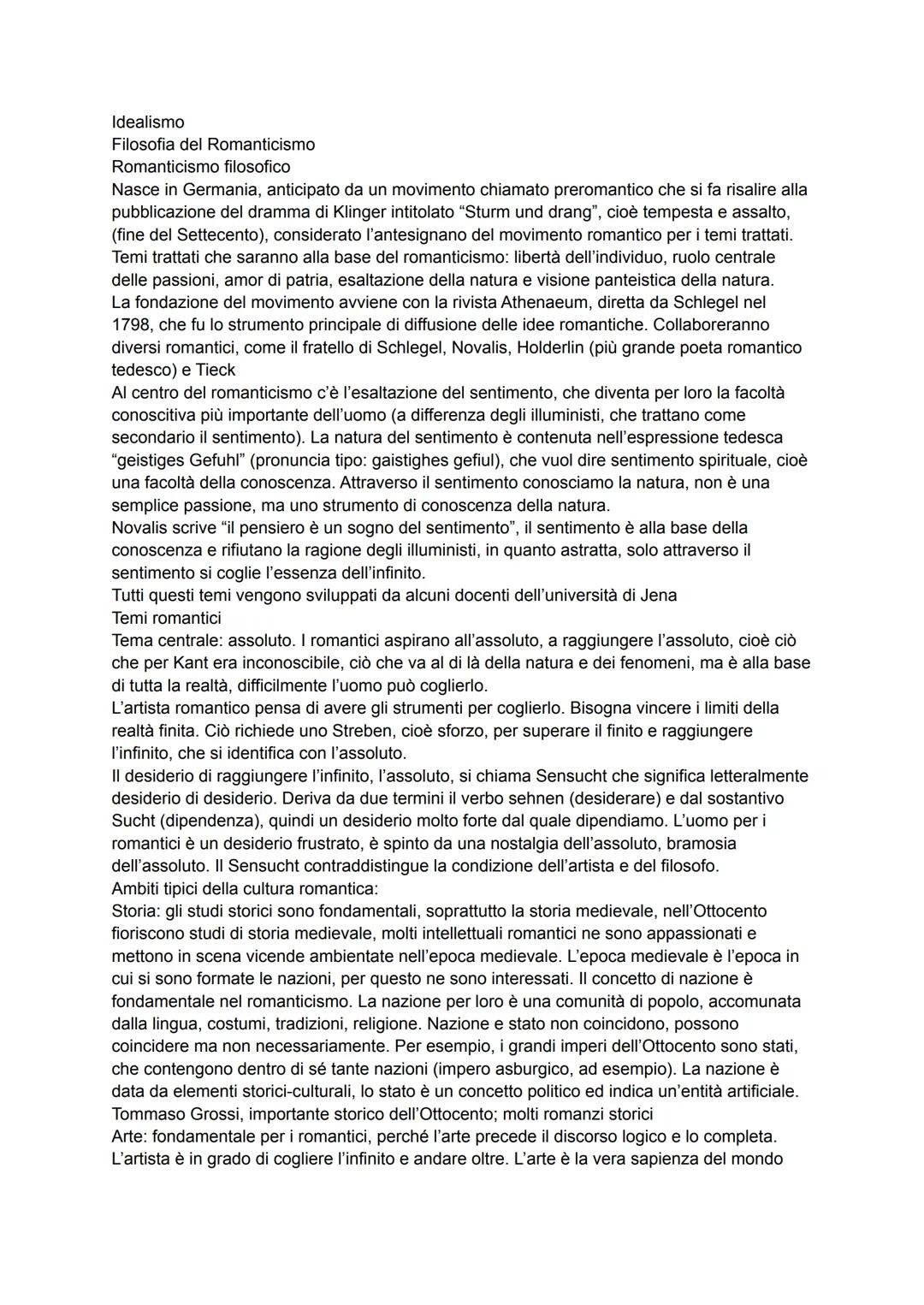 Idealismo
Filosofia del Romanticismo
Romanticismo filosofico
Nasce in Germania, anticipato da un movimento chiamato preromantico che si fa r