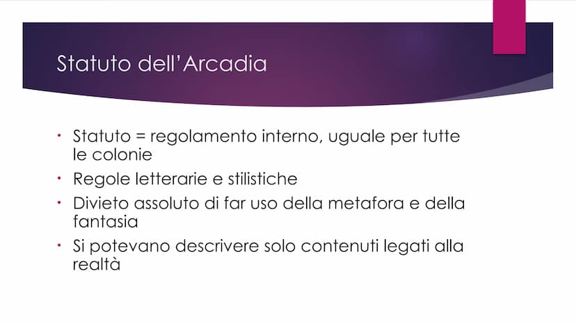 Il Settecento Dal Seicento al Settecento
●
●
Nel 1690 viene fondata l'Accademia dell'Arcadia
Questa data può essere considerata l'inizio di 