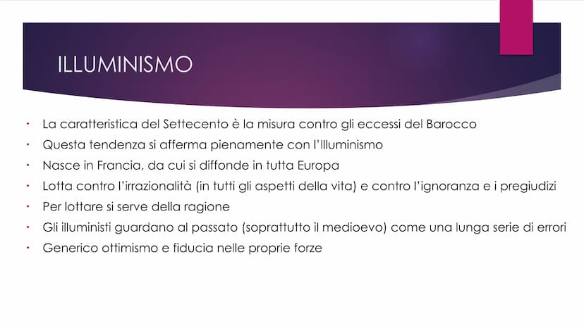 Il Settecento Dal Seicento al Settecento
●
●
Nel 1690 viene fondata l'Accademia dell'Arcadia
Questa data può essere considerata l'inizio di 