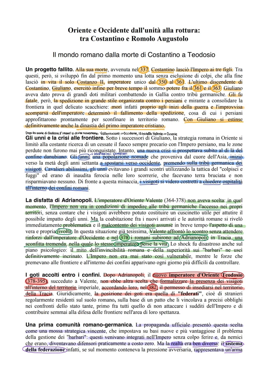 Oriente e Occidente dall'unità alla rottura:
tra Costantino e Romolo Augustolo
Il mondo romano dalla morte di Costantino a Teodosio
Un proge